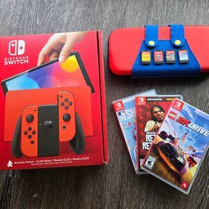 Nintendo Switch OLED Mario Red Edition + Games and Case